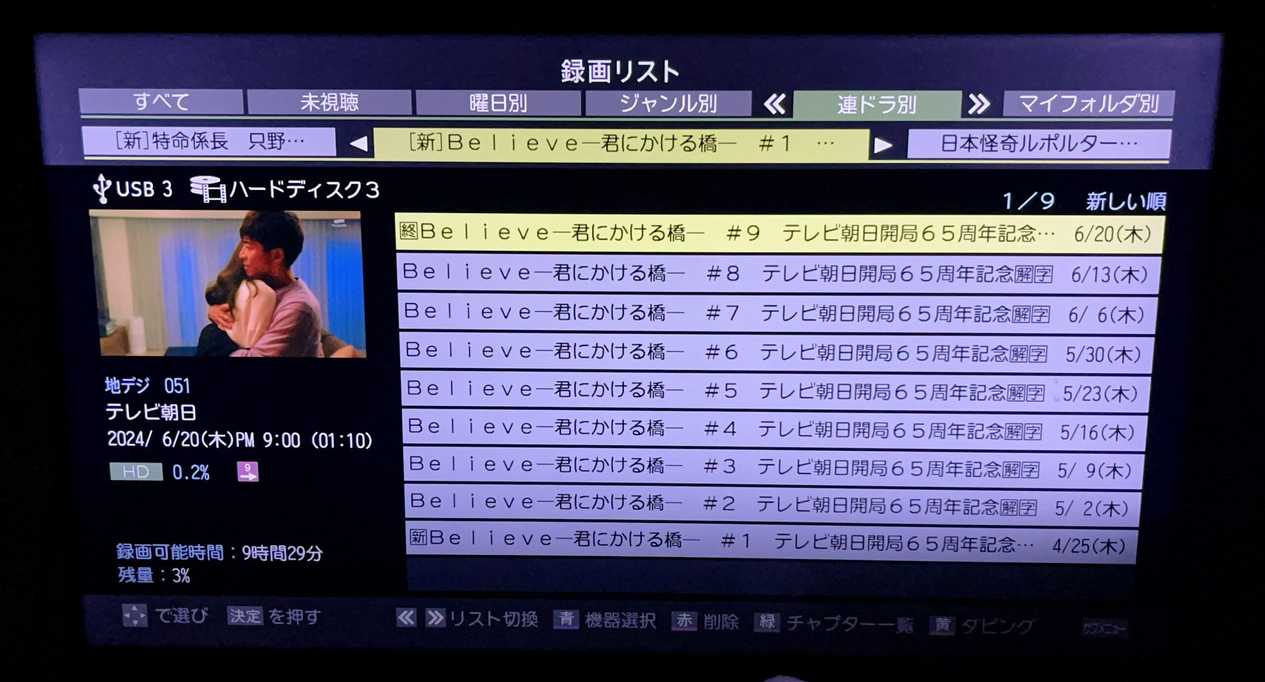 HDDに撮り溜めたドラマ（believe、ウツボカズラの夢、西園寺さんは家事をしない）を一気見して断捨離しました