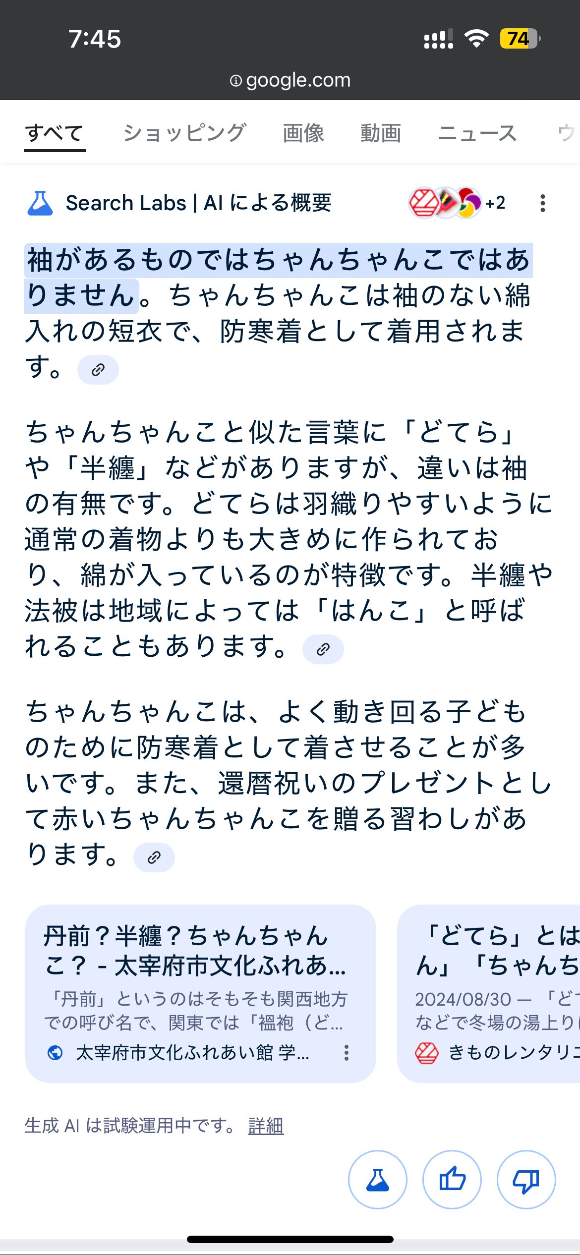 真冬並みの寒さらしいので、ちゃんちゃんこ（半纏）を出しました【2024年】